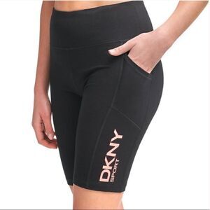 DKNY Sport Black Pink Logo Print High Waisted Bike Shorts Womens Extra Small NWT